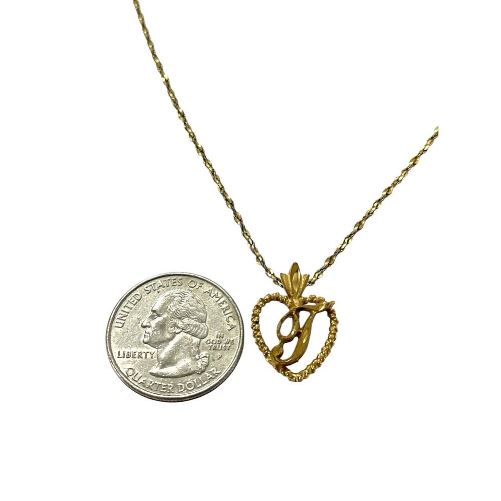 Vintage 14K Gold Electroplated Initial T Heart Pendant Necklace 18” - Picture 5 of 8